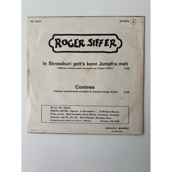 Roger Siffer Strossburi Gett's Kenn Jumpra Meh / Contines 7" 45RPM Vinyl EX - Picture 2 of 4